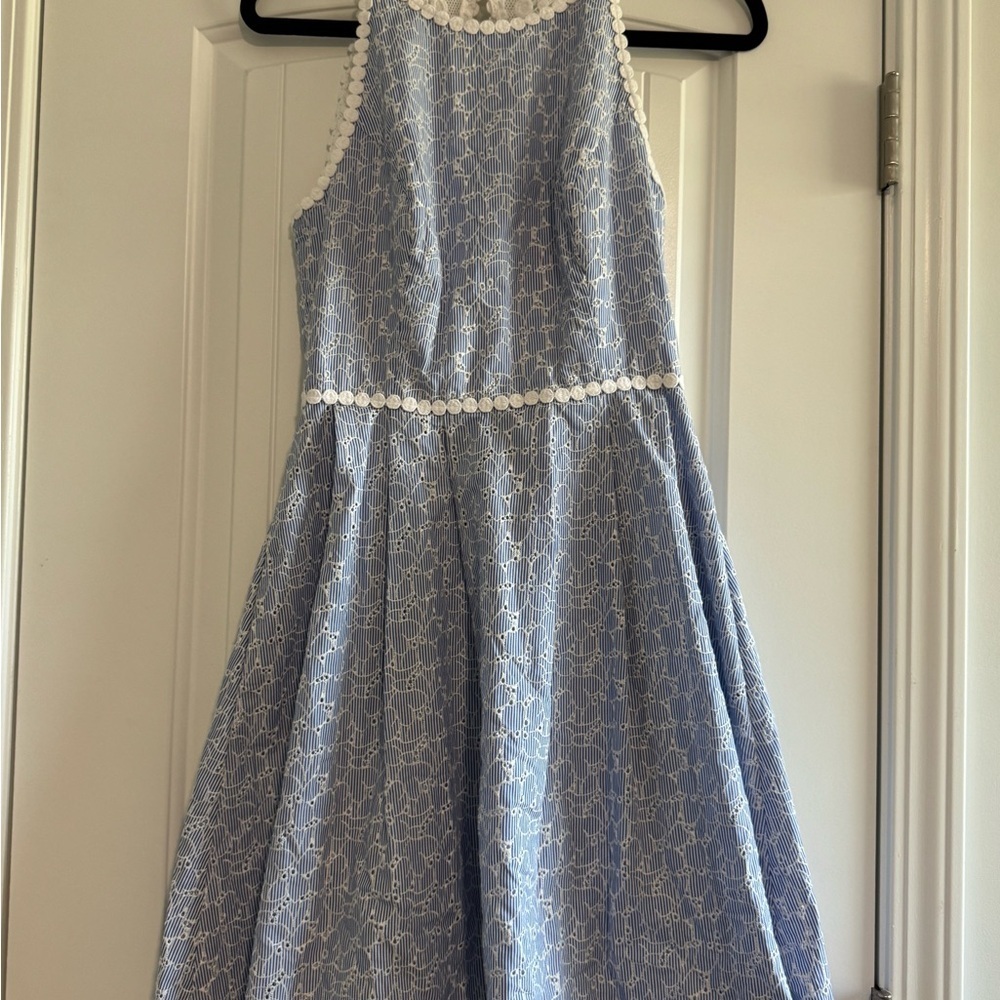 Lilly Pulitzer Light Blue & White Lace Backless Fit-and-Flare Dress